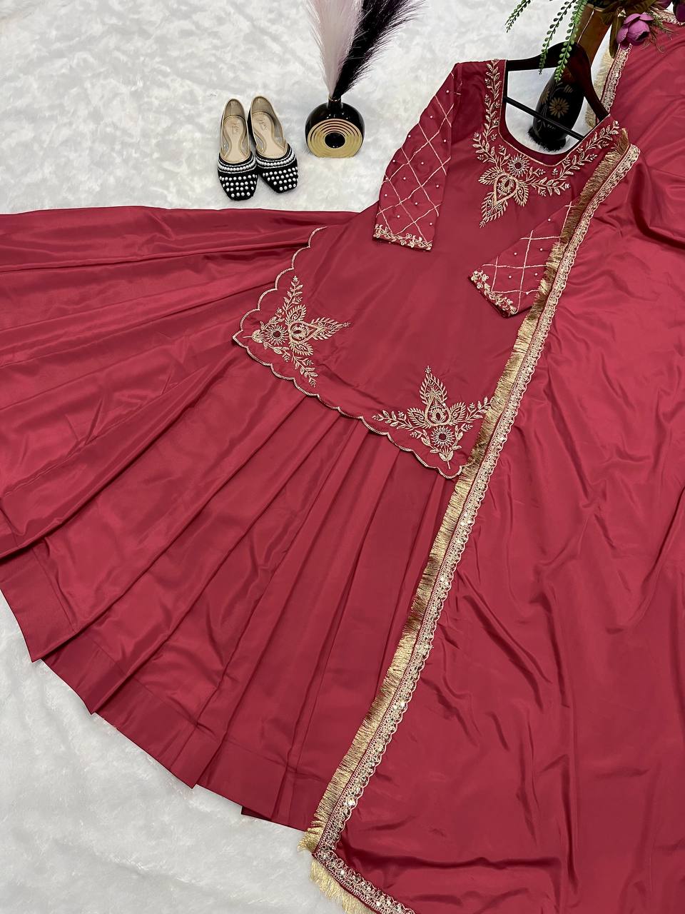 Deep Maroon Heritage Flared Silhouette
